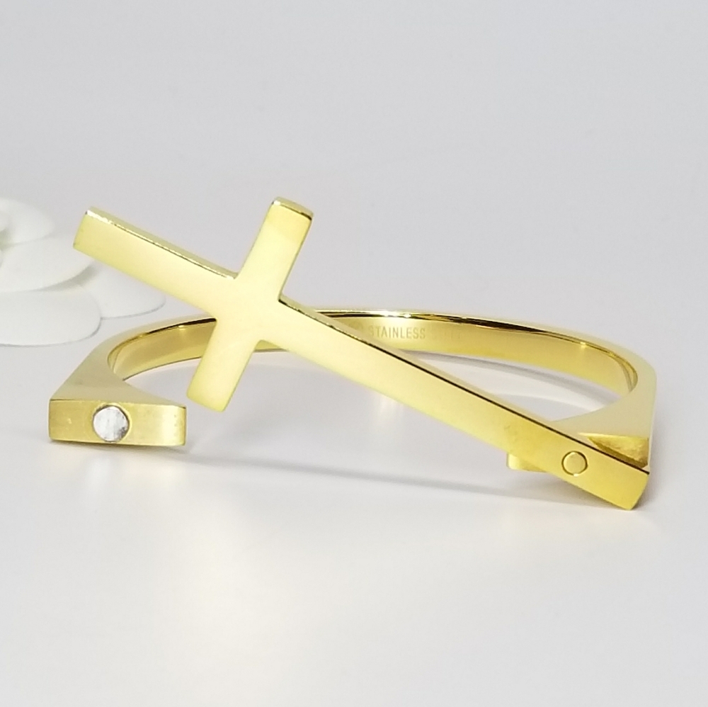 NEW 18K Gold Stainless Steel Cross Bracelet NWT